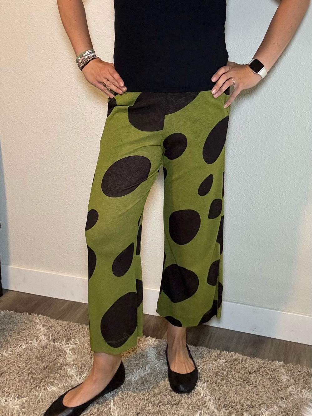 NWT Alembika Wide Leg Cropped Pants in Olive Polka Dot size 0 (4-6)
